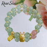 Chinese Jade Rabbit Moon Agate Bracelet for Women