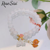 Chinese Jade Rabbit Moon Agate Bracelet for Women