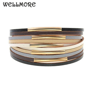 Copper Pipe Leather Charm Bracelets for Women Men