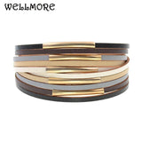 Copper Pipe Leather Charm Bracelets for Women Men
