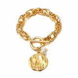Chunky Thick Chain Bracelet with Pearl Charm Statement Unisex Jewelry