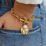 Chunky Thick Chain Bracelet with Pearl Charm Statement Unisex Jewelry