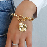 Chunky Thick Chain Bracelet with Pearl Charm Statement Unisex Jewelry