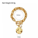 Chunky Thick Chain Bracelet with Pearl Charm Statement Unisex Jewelry