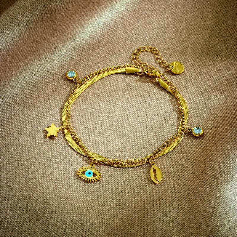 LAMENGLY 316L Stainless Steel Star Lips Eye Charm Bracelet For Women