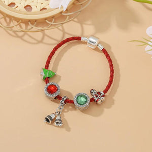 Silver Bell Pendant Red Leather Bracelets For Women Christmas