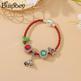 Silver Bell Pendant Red Leather Bracelets For Women Christmas