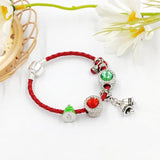 Silver Bell Pendant Red Leather Bracelets For Women Christmas