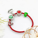 Silver Bell Pendant Red Leather Bracelets For Women Christmas