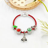 Silver Bell Pendant Red Leather Bracelets For Women Christmas