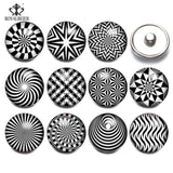 12pcs Dizziness Theme Glass Charms Snap Button For 20mm Snap Bracelet