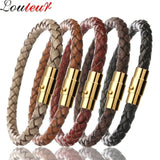 Men's Leather Bracelet with Magnetic Clasp, Vintage Style