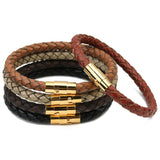 Men's Leather Bracelet with Magnetic Clasp, Vintage Style