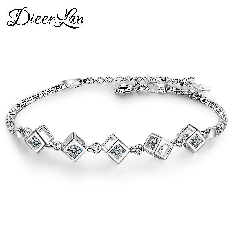 Sweet Cube Box Bracelets for Women Jewelry Metal Chain Bangles