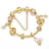 Pink Daisy Flowers Charm Bracelet Pink Crystal Beads Bangle