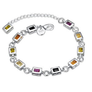 Geometric Silver Stone Bracelet with Lobster Clasp for Women