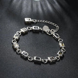 Geometric Silver Stone Bracelet with Lobster Clasp for Women