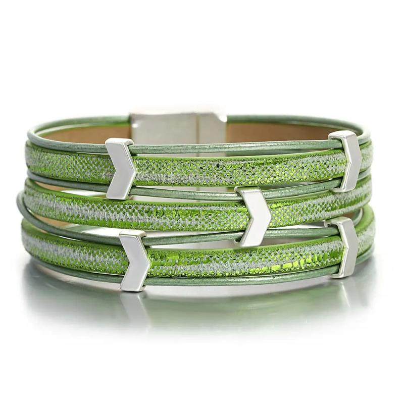 Boho Fish Scale Leather Bracelet for Women Charm Multilayer Metal Arrow Wrap