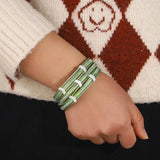 Boho Fish Scale Leather Bracelet for Women Charm Multilayer Metal Arrow Wrap