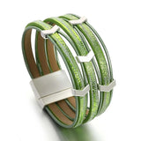Boho Fish Scale Leather Bracelet for Women Charm Multilayer Metal Arrow Wrap