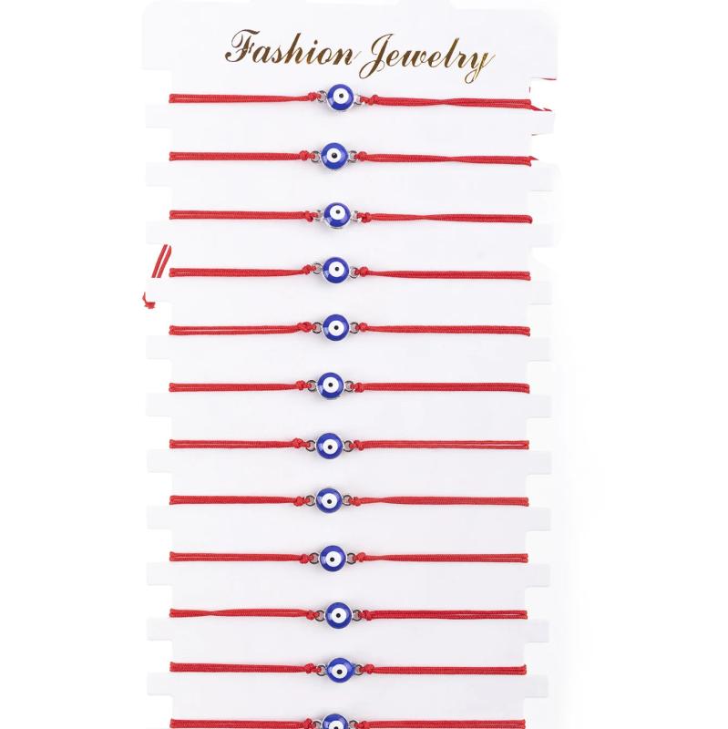 12Pcs Eyes Charms Bracelet Set Red Rope Adjustable Wrist Women Girls Jewelry