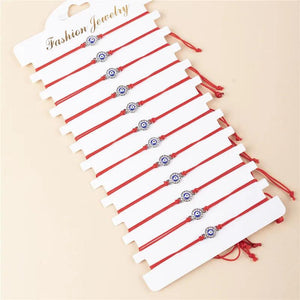 12Pcs Eyes Charms Bracelet Set Red Rope Adjustable Wrist Women Girls Jewelry