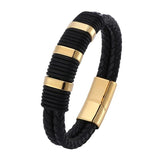 Men's Double Braided Leather Bracelet with Magnet Clasp