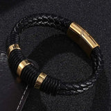 Men's Double Braided Leather Bracelet with Magnet Clasp