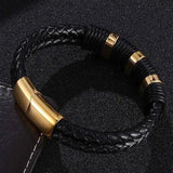 Men's Double Braided Leather Bracelet with Magnet Clasp