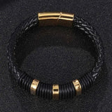 Men's Double Braided Leather Bracelet with Magnet Clasp