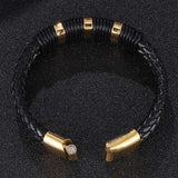 Men's Double Braided Leather Bracelet with Magnet Clasp