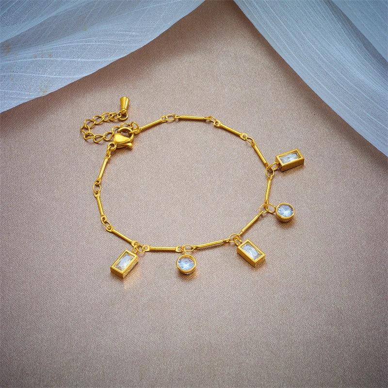 316L Stainless Steel Crystal Charm Bracelet For Women Girls