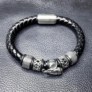 Punk Men Jewelry Weave Leather Bracelet Elephant Stainless Steel Bangle