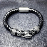 Punk Men Jewelry Weave Leather Bracelet Elephant Stainless Steel Bangle
