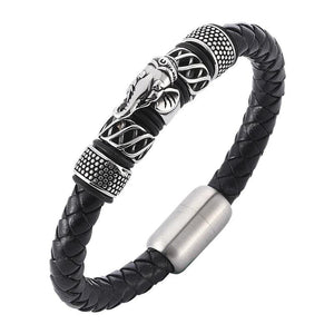 Punk Men Jewelry Weave Leather Bracelet Elephant Stainless Steel Bangle