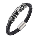 Punk Men Jewelry Weave Leather Bracelet Elephant Stainless Steel Bangle