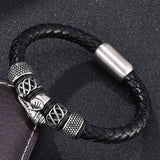 Punk Men Jewelry Weave Leather Bracelet Elephant Stainless Steel Bangle