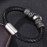 Punk Men Jewelry Weave Leather Bracelet Elephant Stainless Steel Bangle