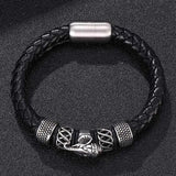Punk Men Jewelry Weave Leather Bracelet Elephant Stainless Steel Bangle