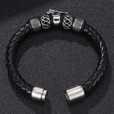 Punk Men Jewelry Weave Leather Bracelet Elephant Stainless Steel Bangle