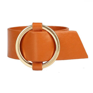 Kirykle Charm Wide Leather Bracelet Women Multicolor Metal Circle Wrap