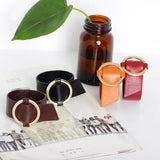 Kirykle Charm Wide Leather Bracelet Women Multicolor Metal Circle Wrap