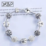 Antique Silver Crystal Charm Bracelet Wedding Zircon Snake Chain Jewelry