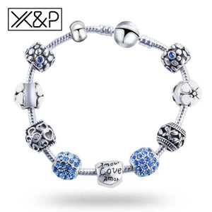 Antique Silver Crystal Charm Bracelet Wedding Zircon Snake Chain Jewelry