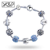 Antique Silver Crystal Charm Bracelet Wedding Zircon Snake Chain Jewelry