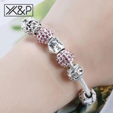 Antique Silver Crystal Charm Bracelet Wedding Zircon Snake Chain Jewelry