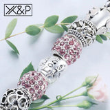 Antique Silver Crystal Charm Bracelet Wedding Zircon Snake Chain Jewelry