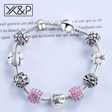 Antique Silver Crystal Charm Bracelet Wedding Zircon Snake Chain Jewelry
