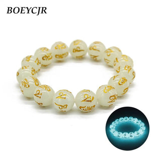 Buddhist Runes Luminous Stone Beads Bracelet Glow in the Dark
