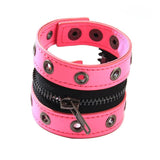 Men Leather Bracelet Punk Zipper Wide Wrap Bracelet
